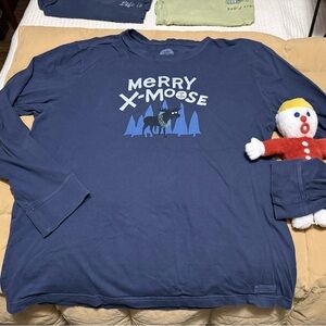Christmas Life is Good Blue Long Sleeve Shirt Men’s Large